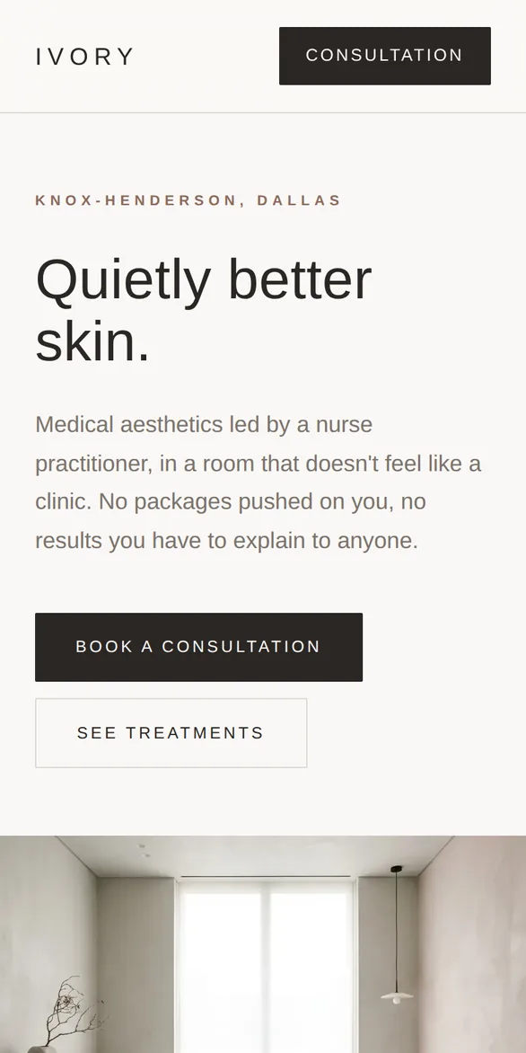 Ivory Skin Studio med spa site on a phone