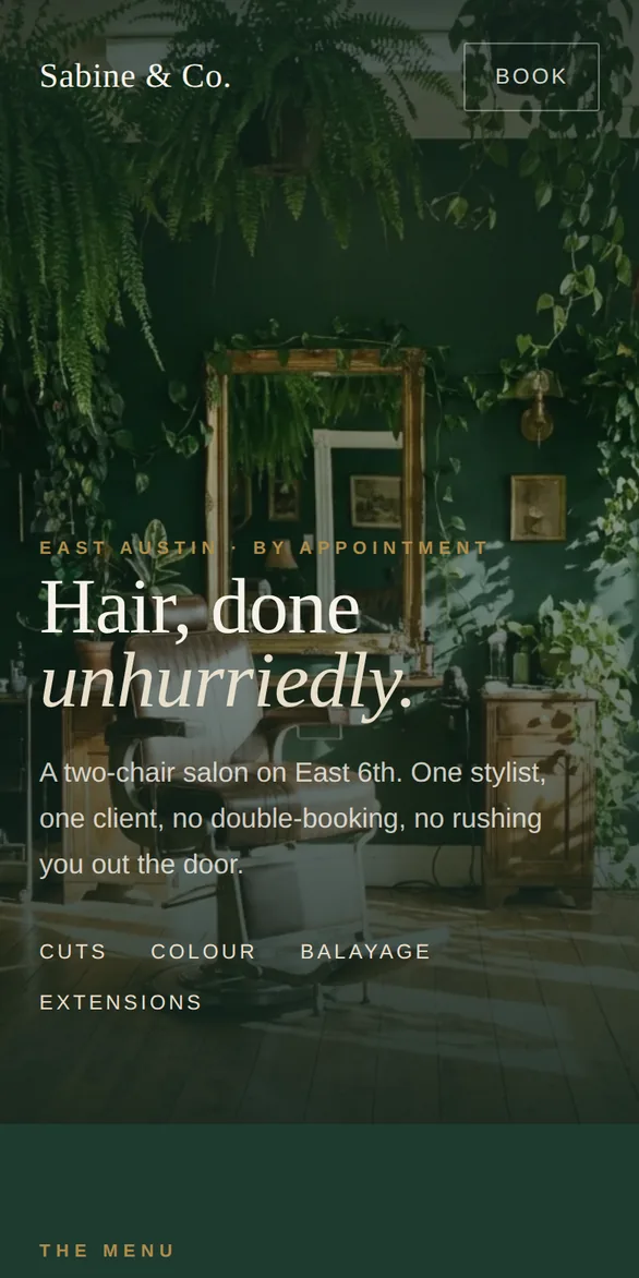Sabine & Co. hair salon site on a phone